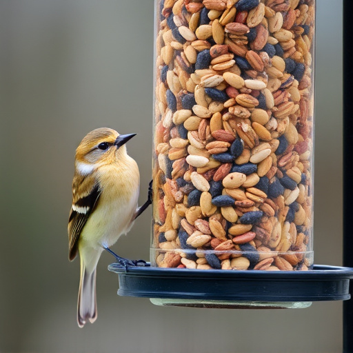 Bird feeder filled with mixed seeds