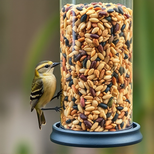Bird feeder filled with mixed seeds
