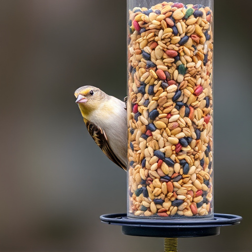 Bird feeder filled with mixed seeds