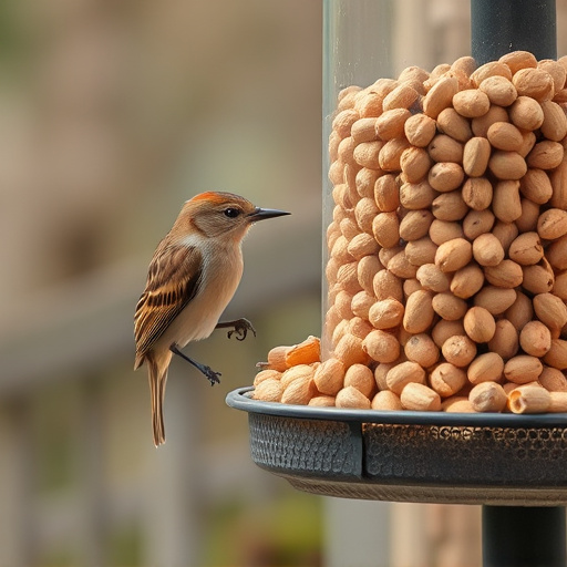 Bird feeder filled with peanuts outdoors
