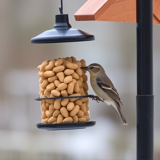 Bird feeder filled with peanuts outdoors