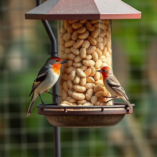 Bird feeder filled with peanuts outdoors