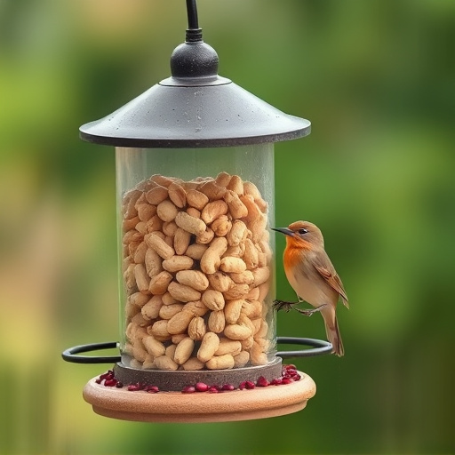 Bird feeder filled with peanuts outdoors