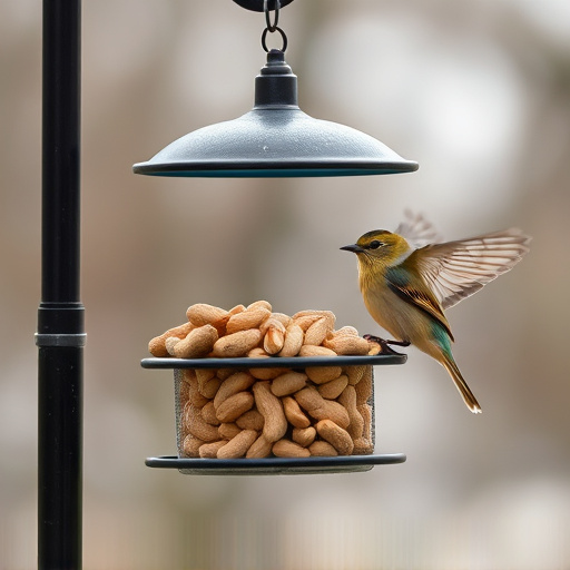 Bird feeder filled with peanuts outdoors