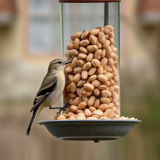 Bird feeder filled with peanuts outdoors