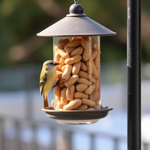 Bird feeder filled with peanuts outdoors