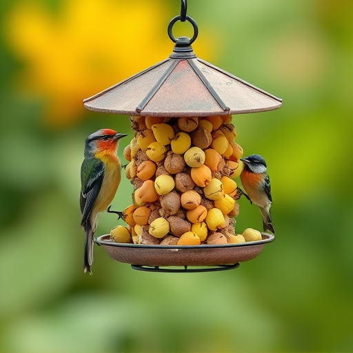 Bird feeder filled with sunflower hearts