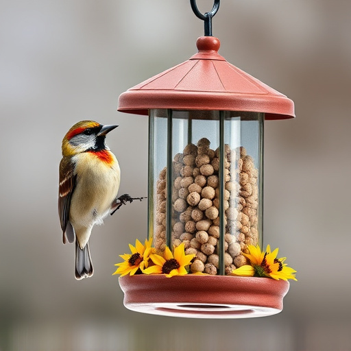 Bird feeder filled with sunflower hearts