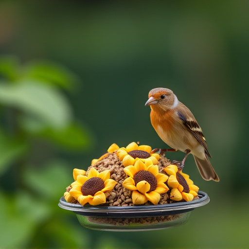Bird feeder filled with sunflower hearts