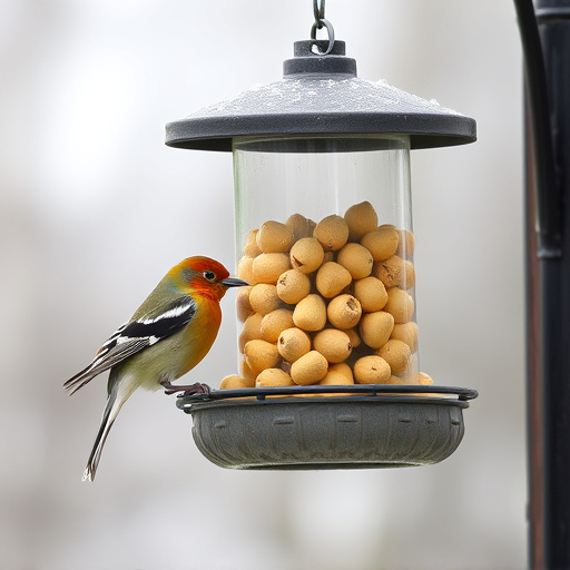 Bird feeder filled with sunflower hearts