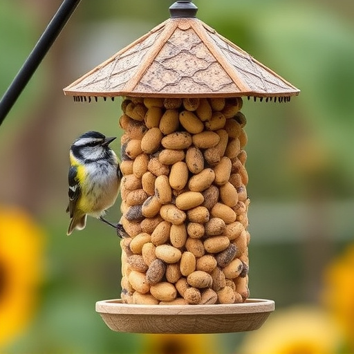 Bird feeder filled with sunflower hearts