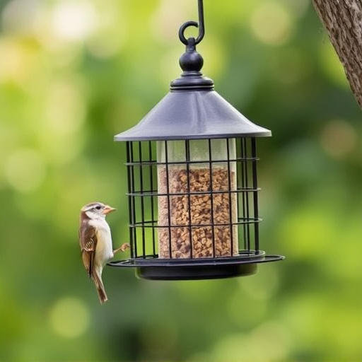 Bird feeder hanging with squirrel proof cage