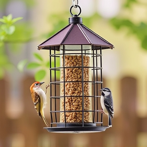 Bird feeder hanging with squirrel proof cage