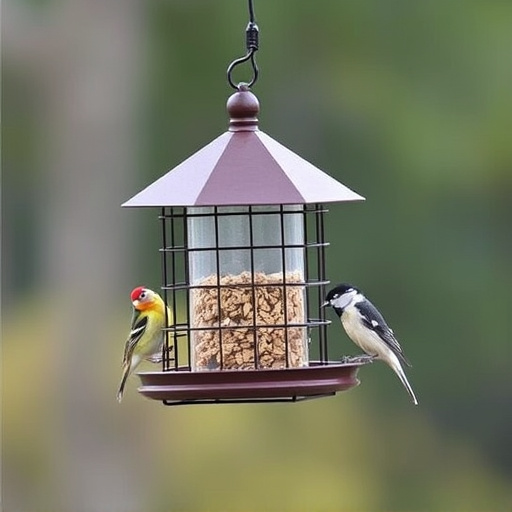Bird feeder hanging with squirrel proof cage