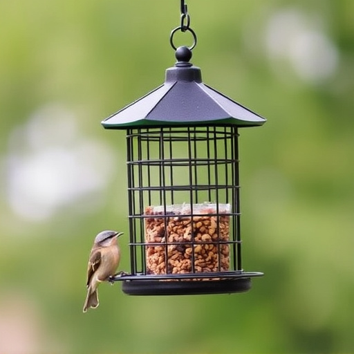 Bird feeder hanging with squirrel proof cage