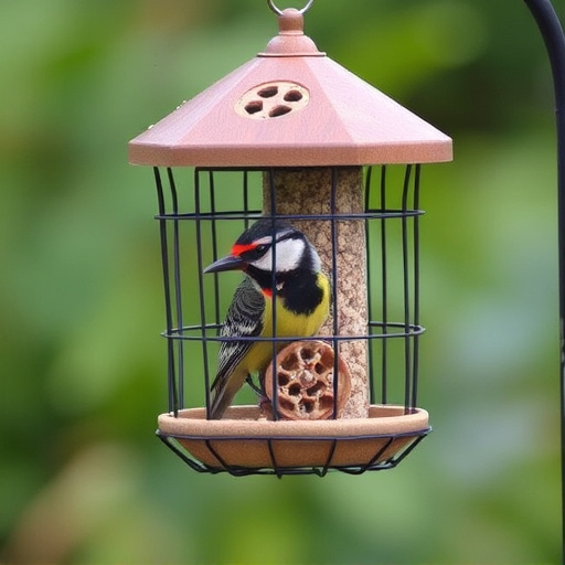 Bird feeder protected by wire mesh