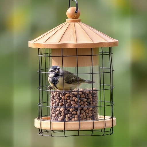 Bird feeder protected by wire mesh