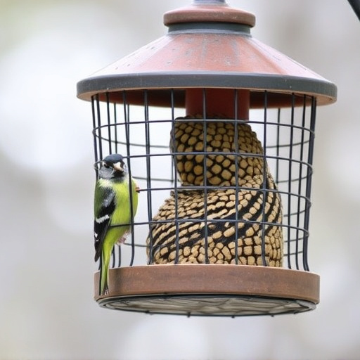 Bird feeder protected by wire mesh