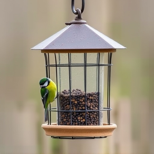 Bird feeder protected by wire mesh