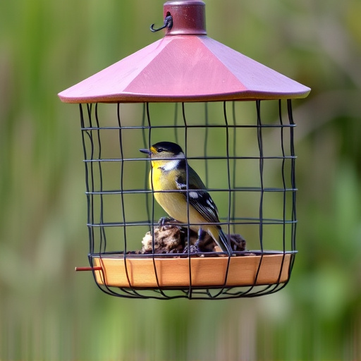 Bird feeder protected by wire mesh