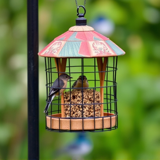 Bird feeder protected by wire mesh