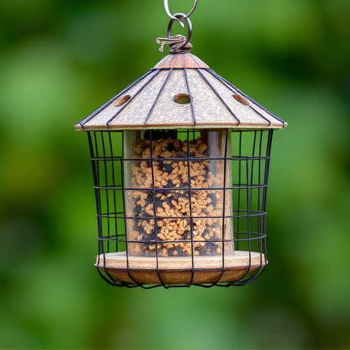 Bird feeder protected by wire mesh