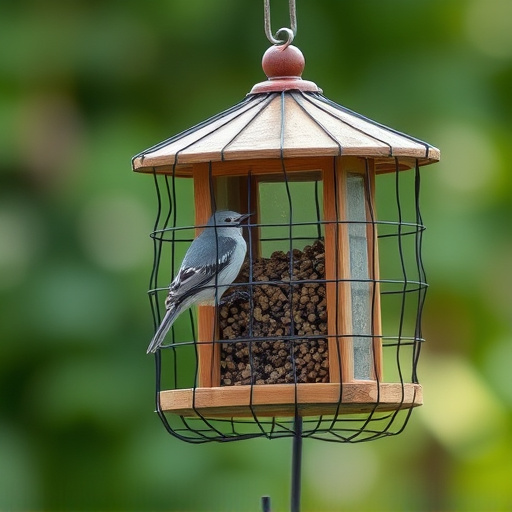 Bird feeder protected by wire mesh