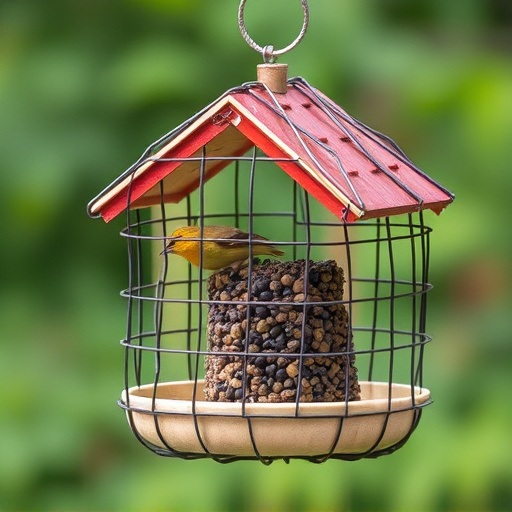 Bird feeder protected by wire mesh