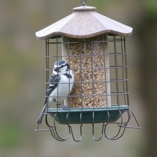 Bird feeder protected by wire mesh