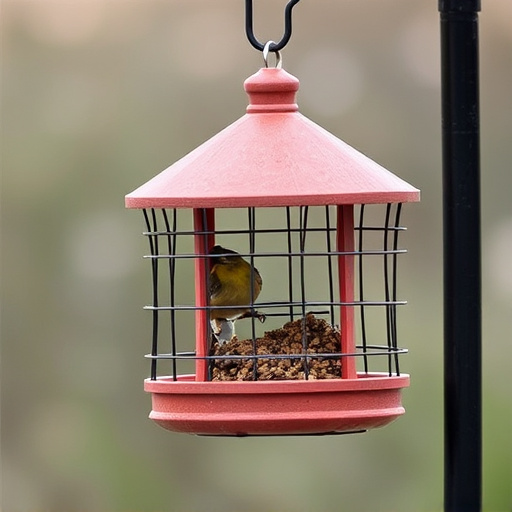Bird feeder protected by wire mesh