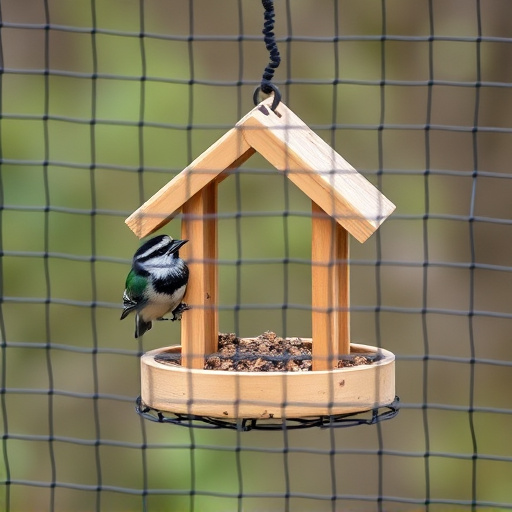 Bird feeder surrounded by wire mesh