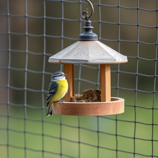 Bird feeder surrounded by wire mesh