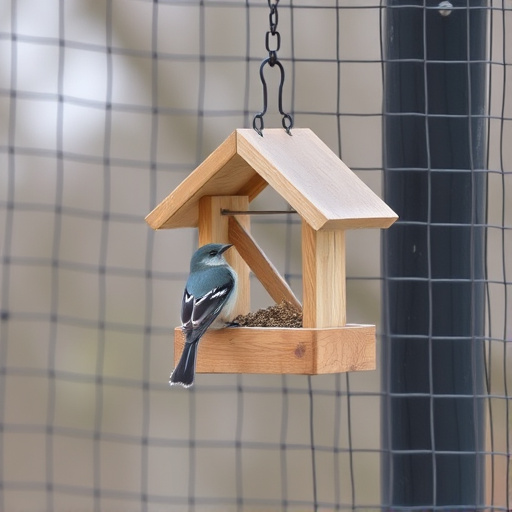 Bird feeder surrounded by wire mesh