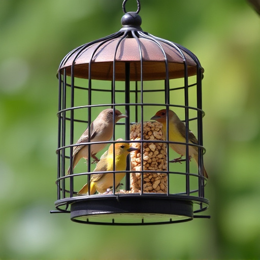 Bird feeder with protective metal cage