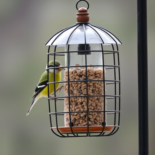 Bird feeder with protective metal cage