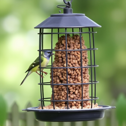 Bird feeder with protective metal cage
