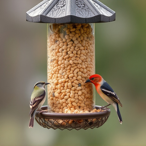 Bird feeding station stocked with suet pellets