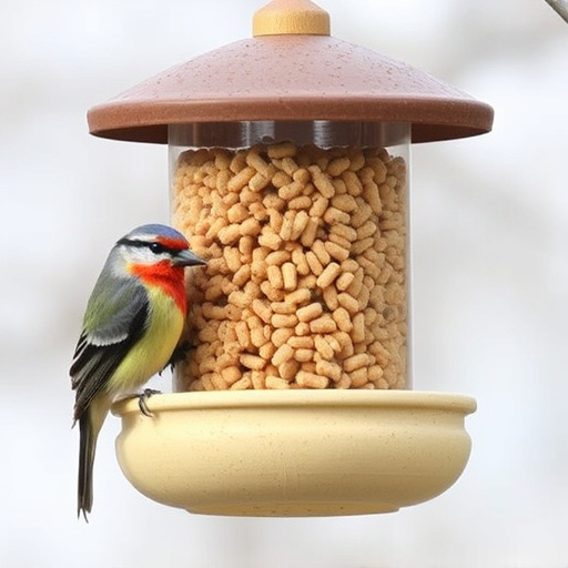 Bird feeding station stocked with suet pellets