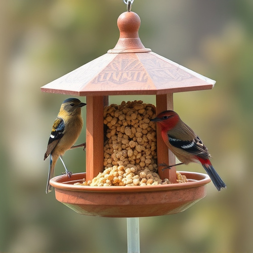 Bird feeding station stocked with suet pellets