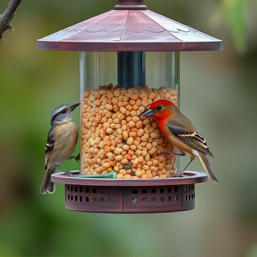 Bird feeding station stocked with suet pellets
