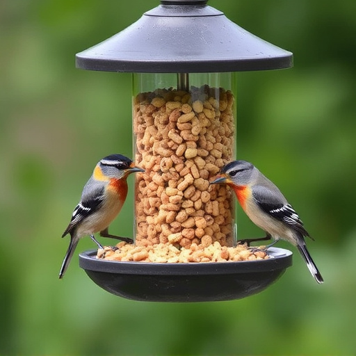 Bird feeding station stocked with suet pellets