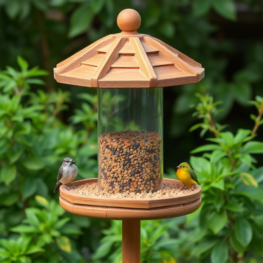 Bird feeding station surrounded by greenery