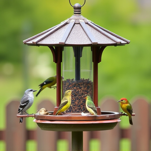 Bird feeding station with roof cover