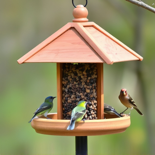 Bird feeding station with roof cover