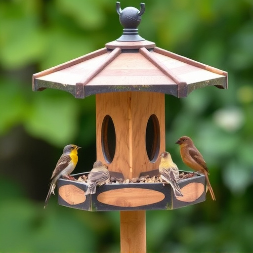 Bird feeding station with roof cover