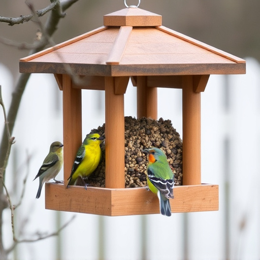 Bird feeding station with roof cover