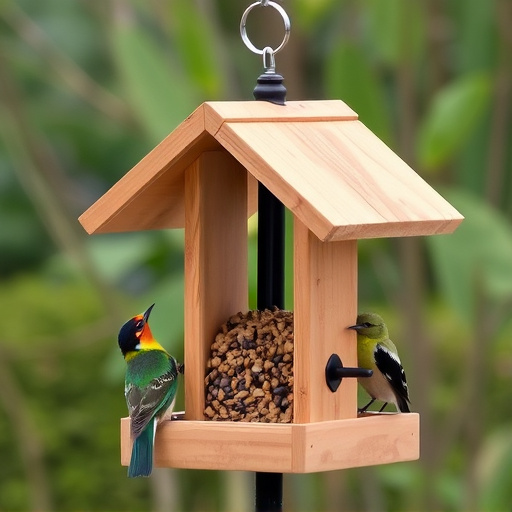 Bird feeding station with roof cover