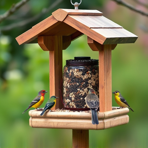 Bird feeding station with roof cover