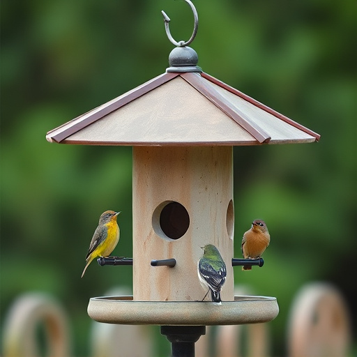 Bird feeding station with roof cover