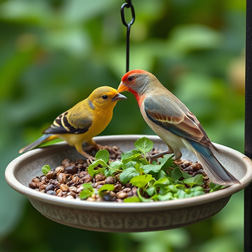 Bird feeding tray with fresh greens